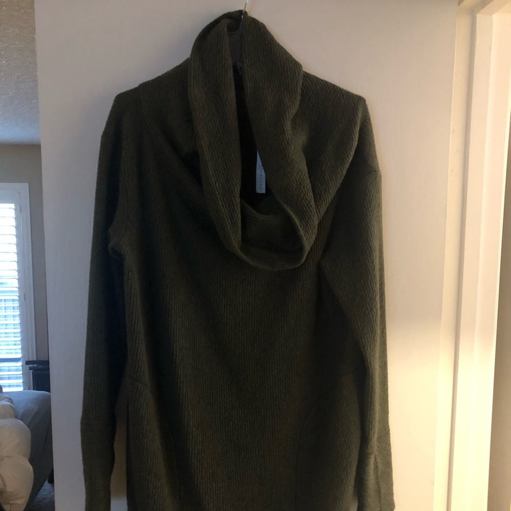 Lululemon Along the Way Cowl Neck Sweater Dress Pockets Athletic Olive Green L